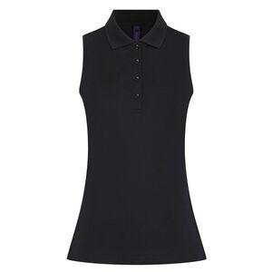 Henbury Womens/Ladies CoolPlus Sleeveless Polo Shirt / Black